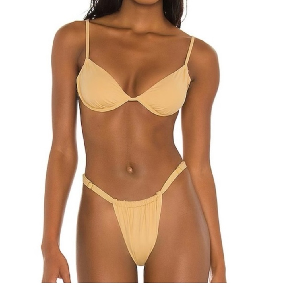 NWT - WeWoreWhat | Ruched Bikini Top and bottom solid sand size L